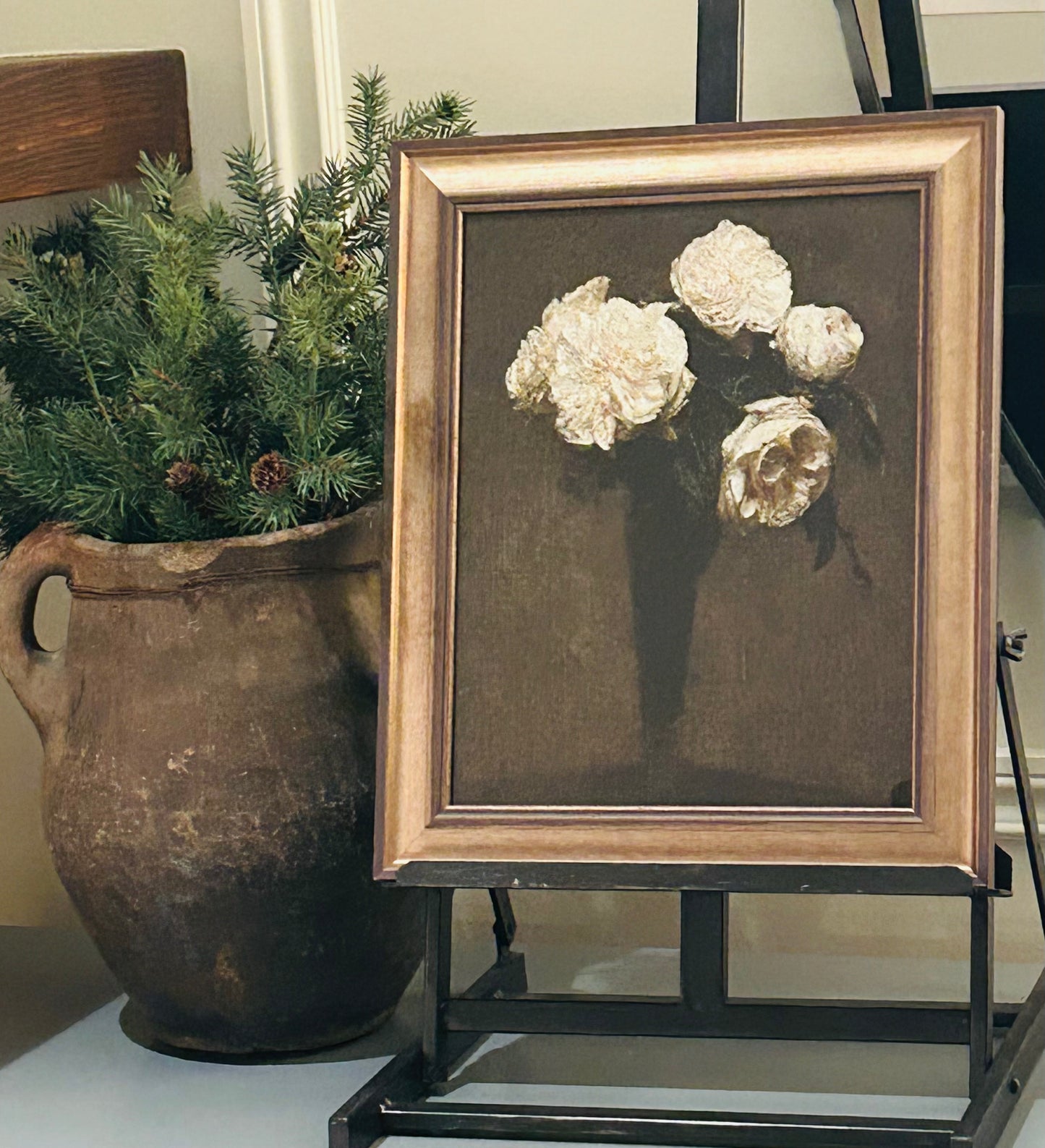 FRAMED  FINE ART PAPER PRINT - BOUQUET WHITE FLOWERS