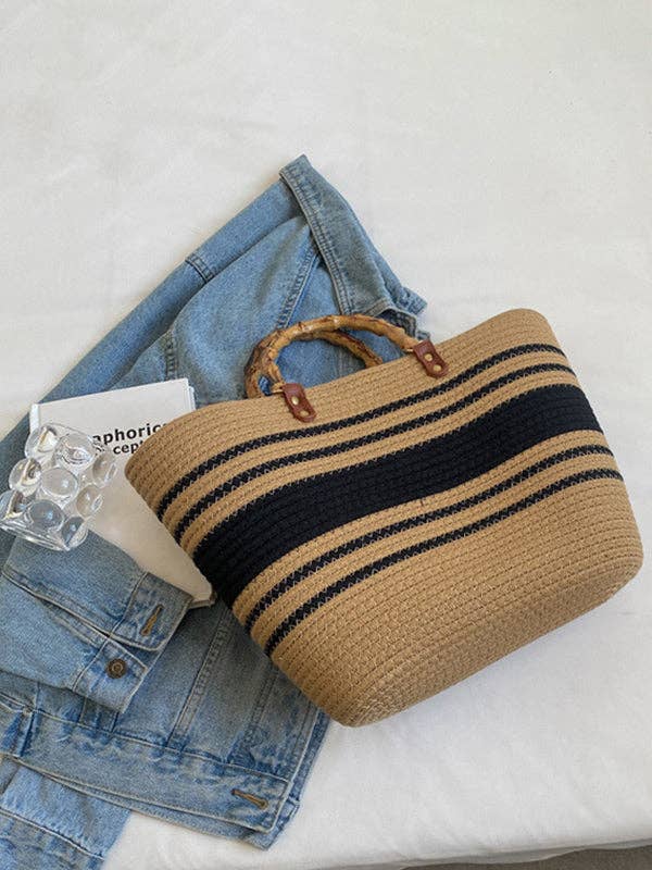 Contrast Color Split-Joint Striped Handbag