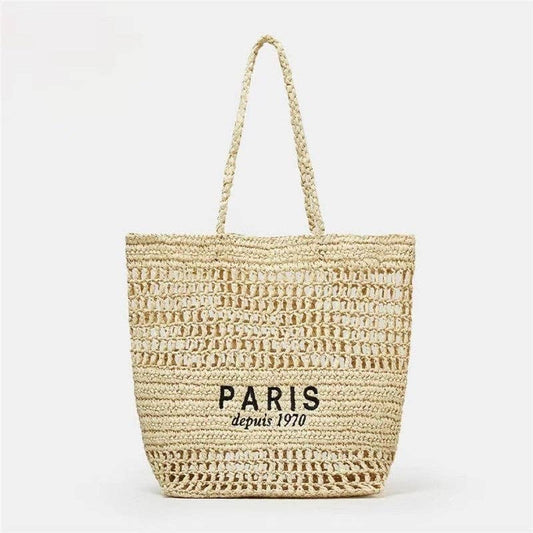 Solid Color Embroidered Letter Knit Bag