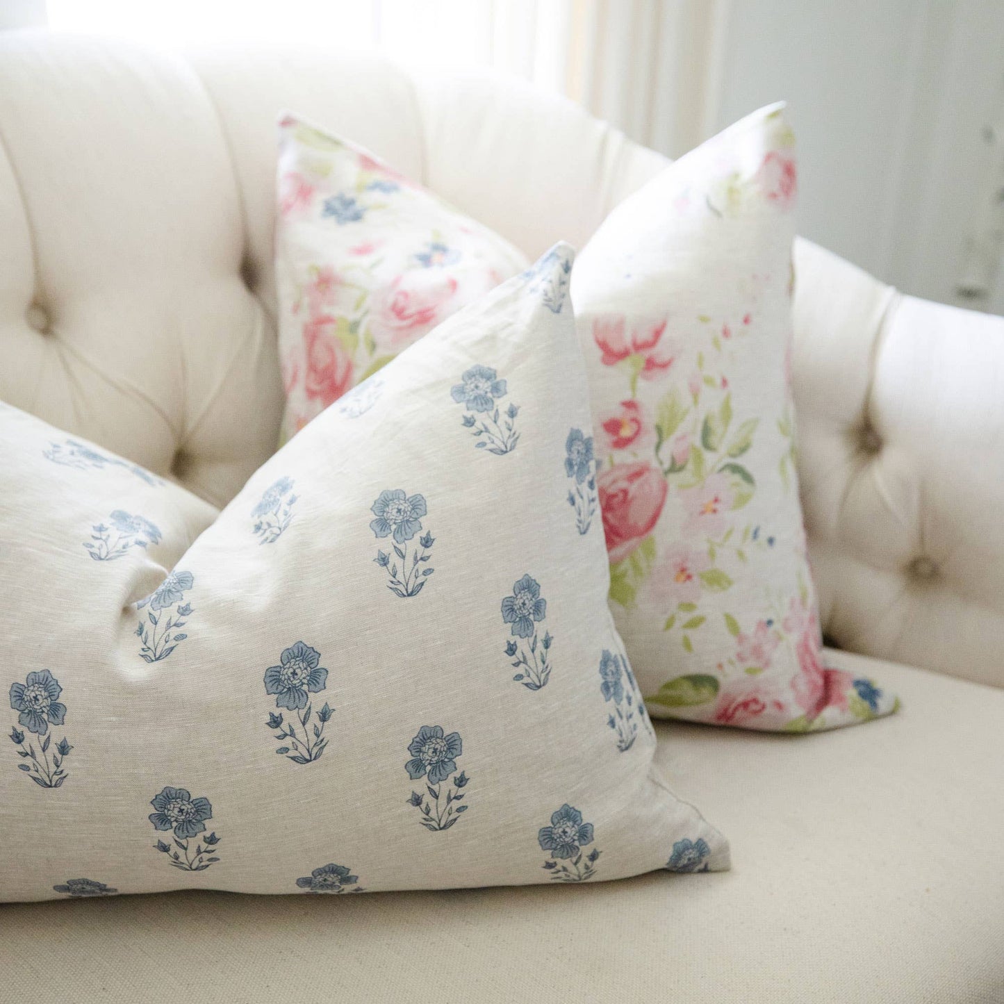 Signature Linen Petite Blue Floral Pillow Cover