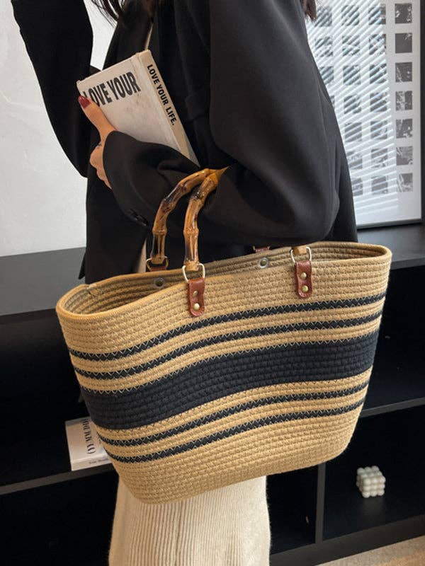 Contrast Color Split-Joint Striped Handbag