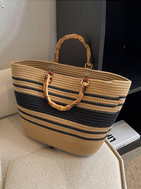 Contrast Color Split-Joint Striped Handbag