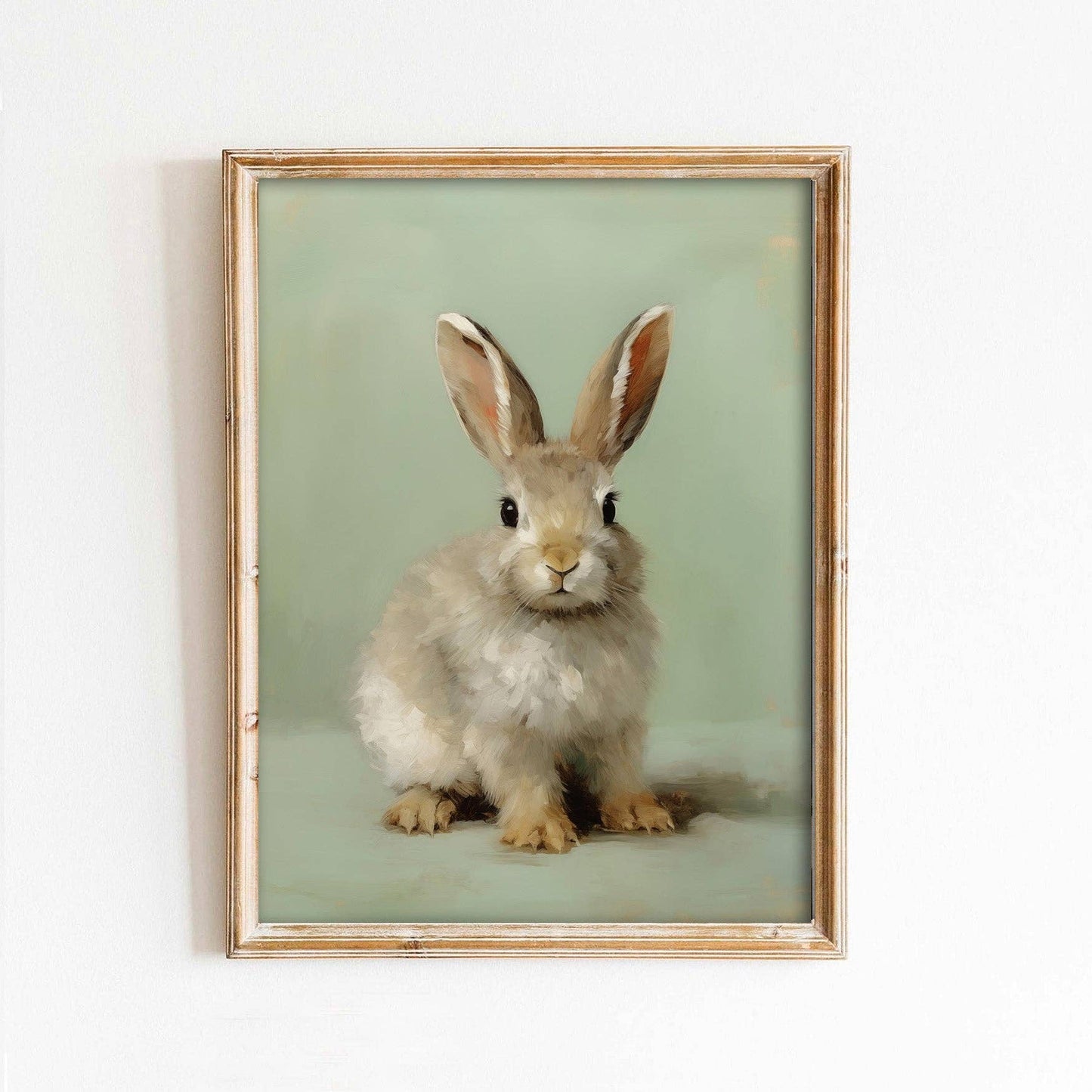 Cottontail Bunny on Green Background Art Print-Framed