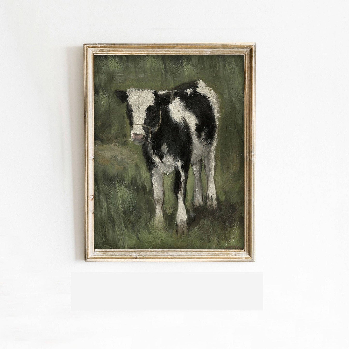 Vintage Baby Calf in Field Painting Art Print- Framed