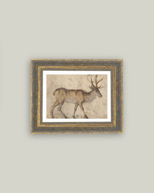 Vintage Reindeer Framed Antique Art