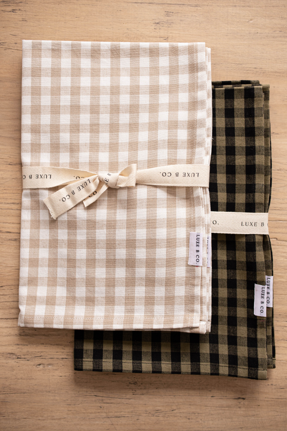 Olive Green Gingham Kitchen Dish Towels Luxe B Co. Set of 2