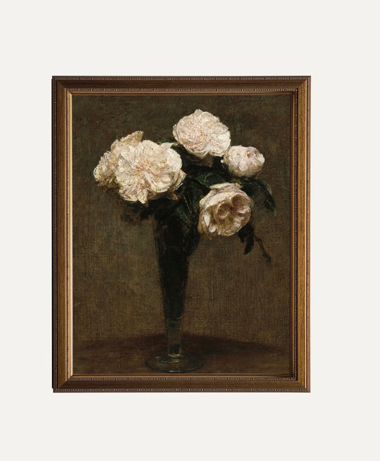 FRAMED  FINE ART PAPER PRINT - BOUQUET WHITE FLOWERS