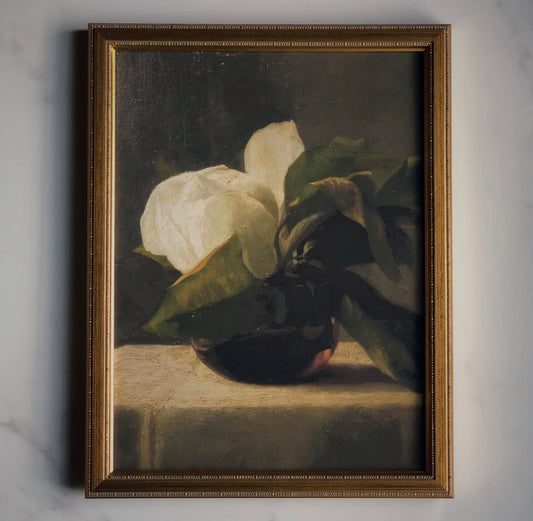 FRAMED CLASSICAL PAINTING - STRETCHED RIGID FLAT CANVAS - “THE MAGNOLIA”