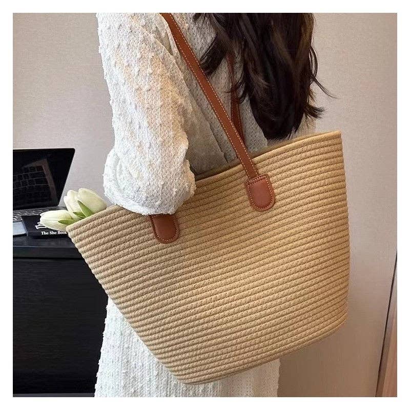 Oversized Woven Shoulder Tote Bag