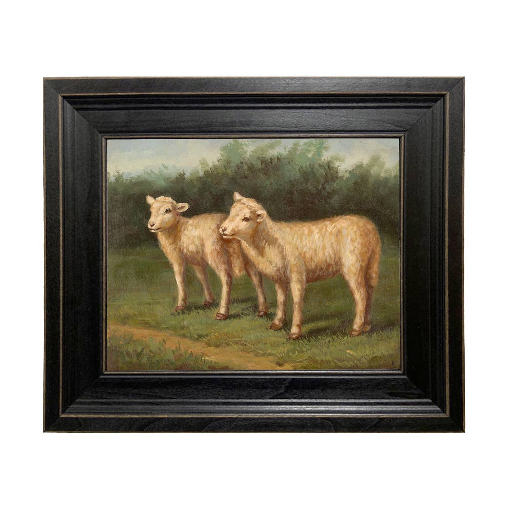 Lost Lambs Framed Oil Painting Print on Canvas, Black Frame