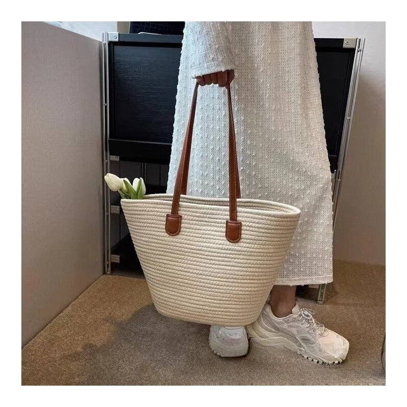 Oversized Woven Shoulder Tote Bag