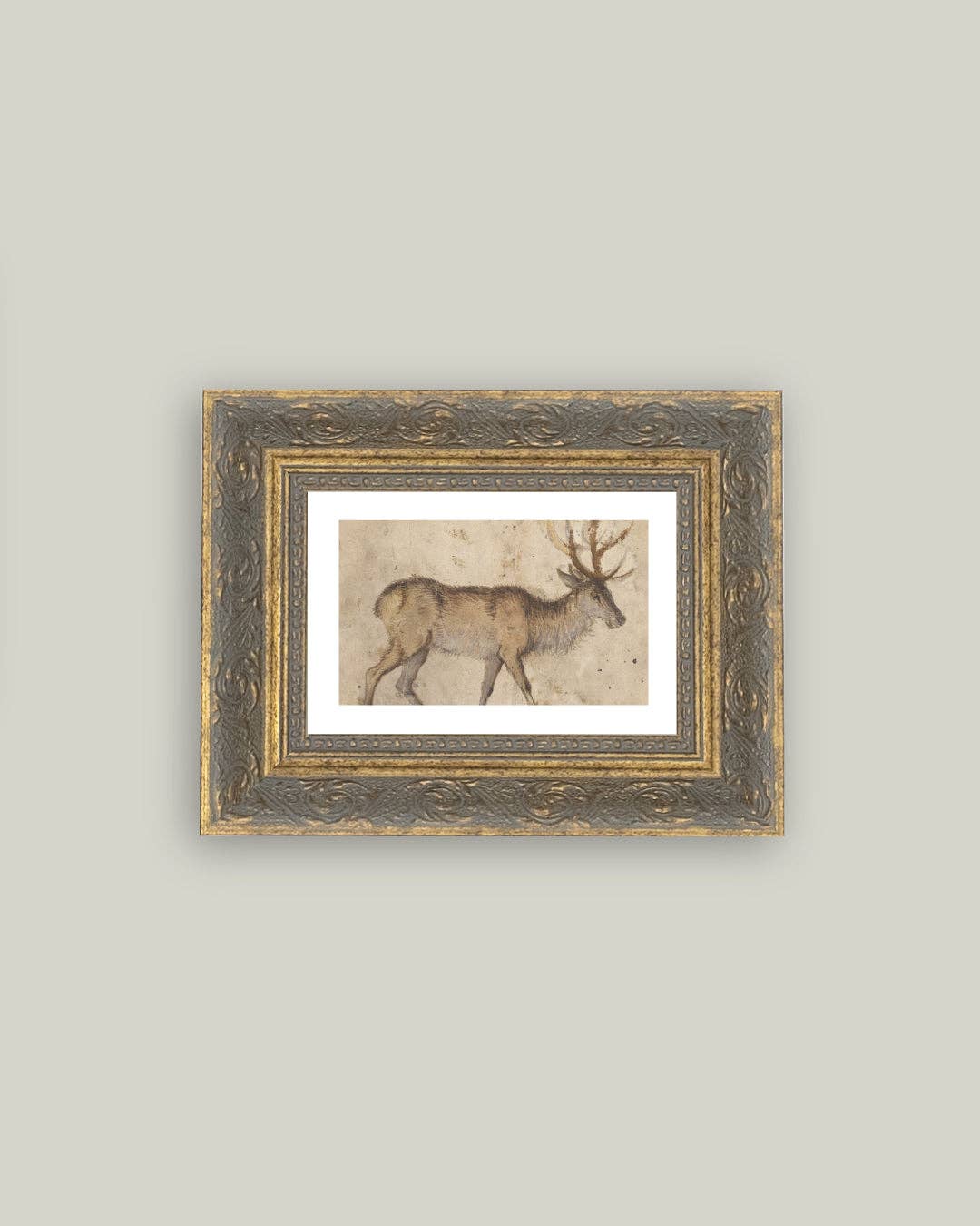 Vintage Reindeer Framed Antique Art