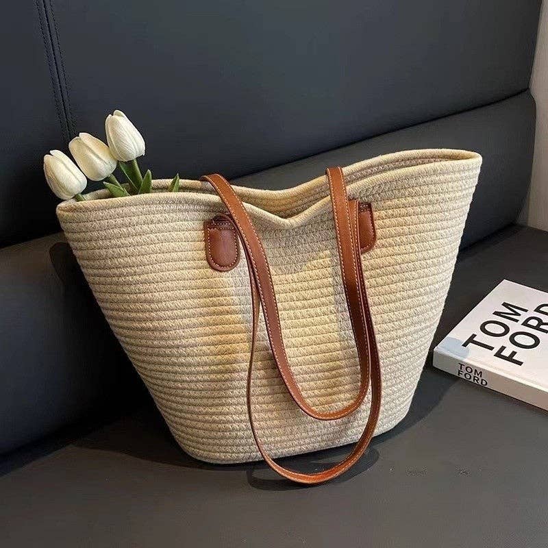 Oversized Woven Shoulder Tote Bag