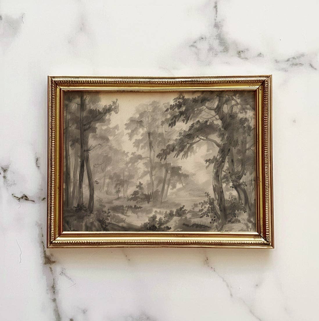 Vintage Wooded Landscape Muted Art Print-Framed