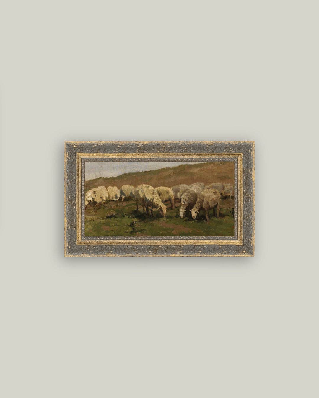 Sheep Landscape Framed Antique Art