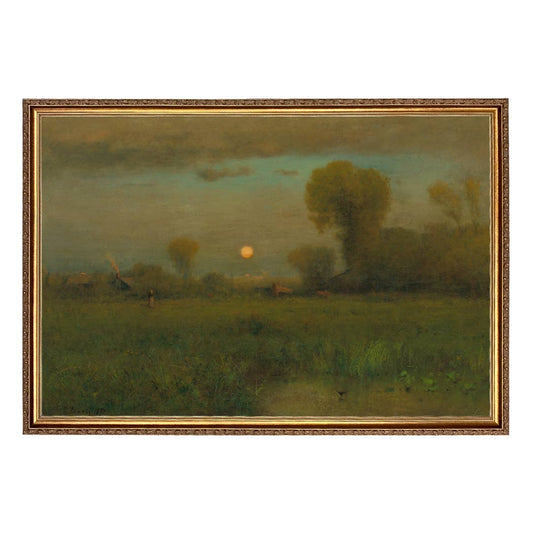 Harvest Moon Country Landscape Oil Painting Print on Canvas