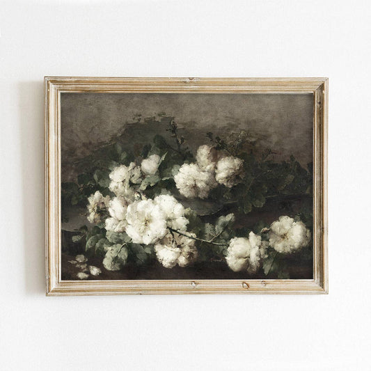 White Roses Vintage Art Print-Framed