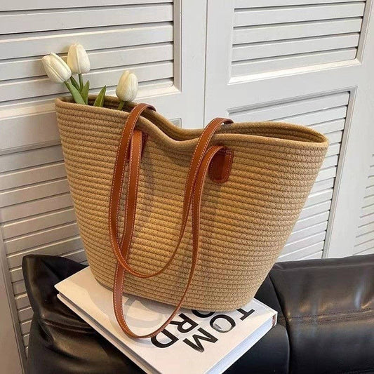 Oversized Woven Shoulder Tote Bag