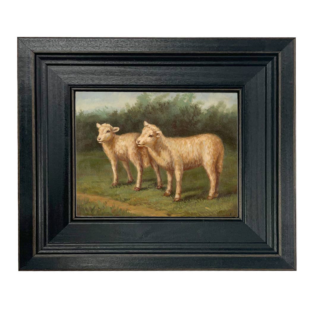 Lost Lambs Framed Oil Painting Print on Canvas, Black Frame